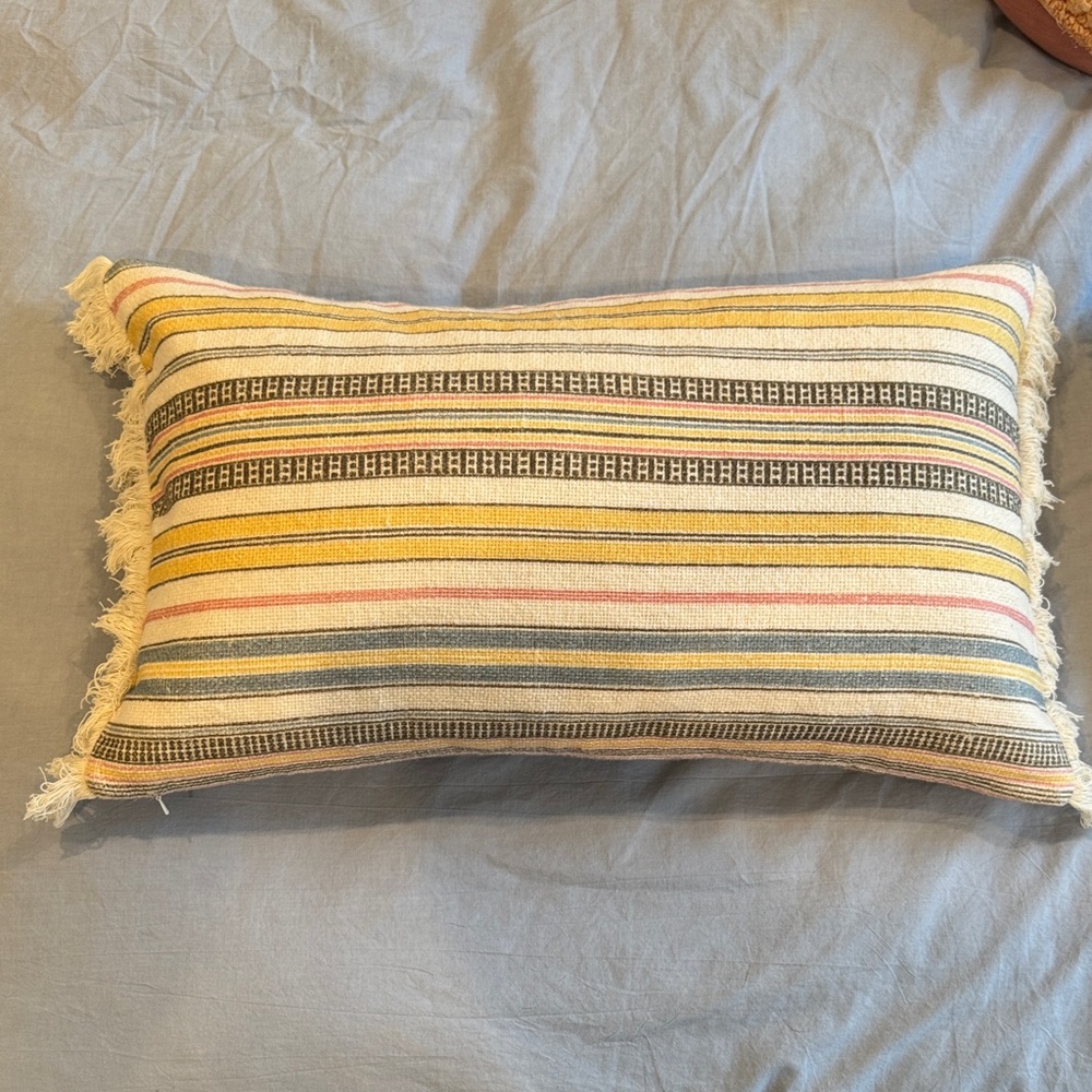 Pottery Barn 16x26 Lumbar Multicolor Striped Fringe Accent Pillow Cover